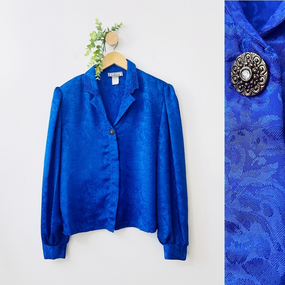 Charlotte VanHorne Vintage Cobalt Blue 100% Polyester Classy Chic Blouse
